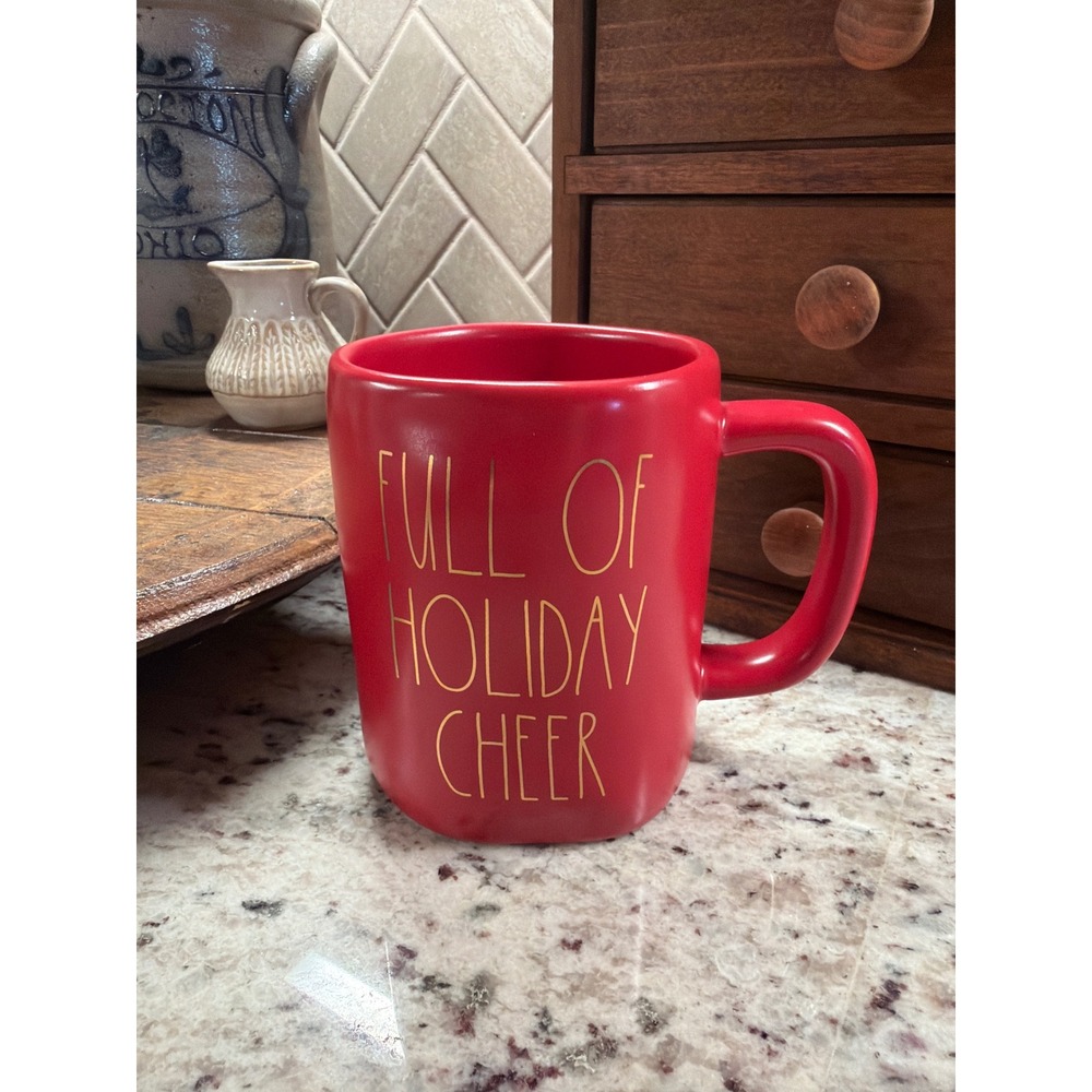 Rae Dunn Full of Holiday Cheer Red Christmas Mug Gold Lettering by Magenta